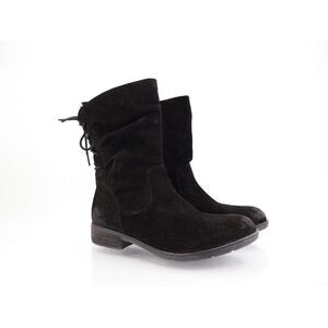 Sofft Sharnell Waterproof Leather Boot Size 9.5 Black Suede Side Zip Lace Up Low